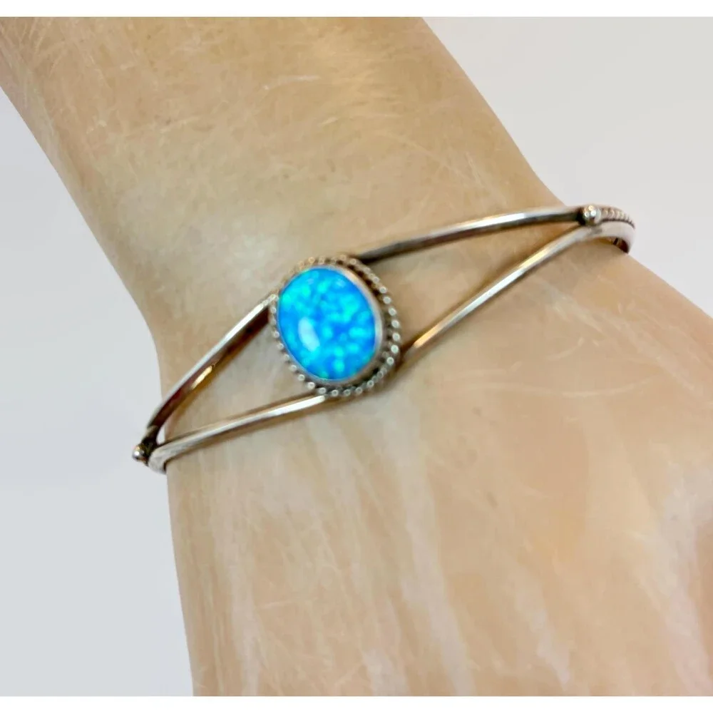 Opal Cuff, Sterling Silver, Vintage Bracelet, Native American, Stacking